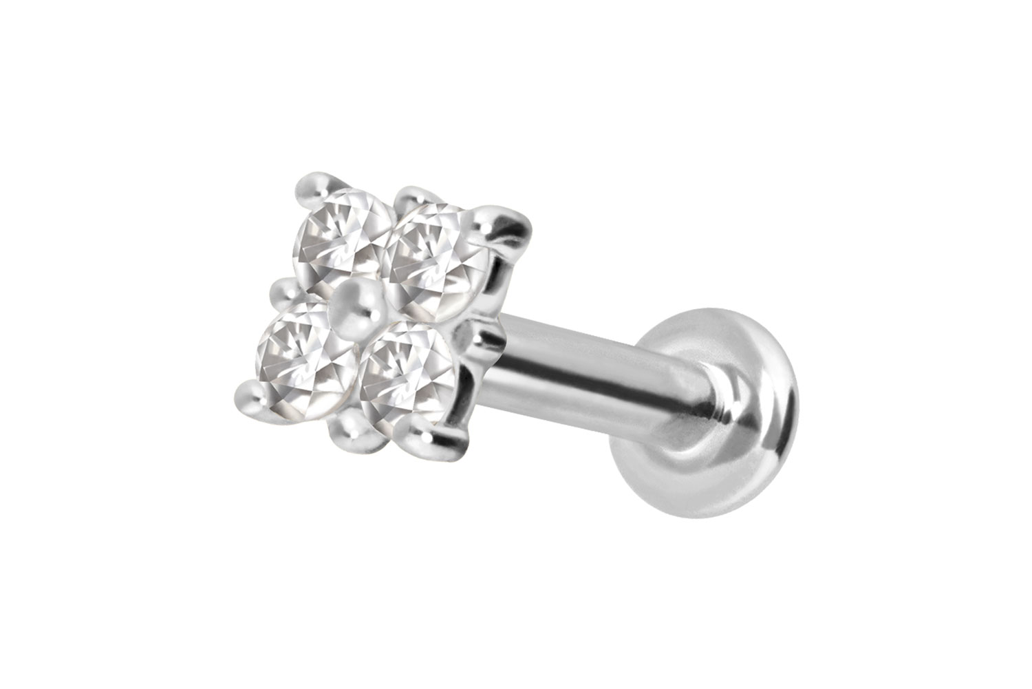 14 Karat Gold Labret Piercing mit Push Fit MOISSANIT-QUADRAT